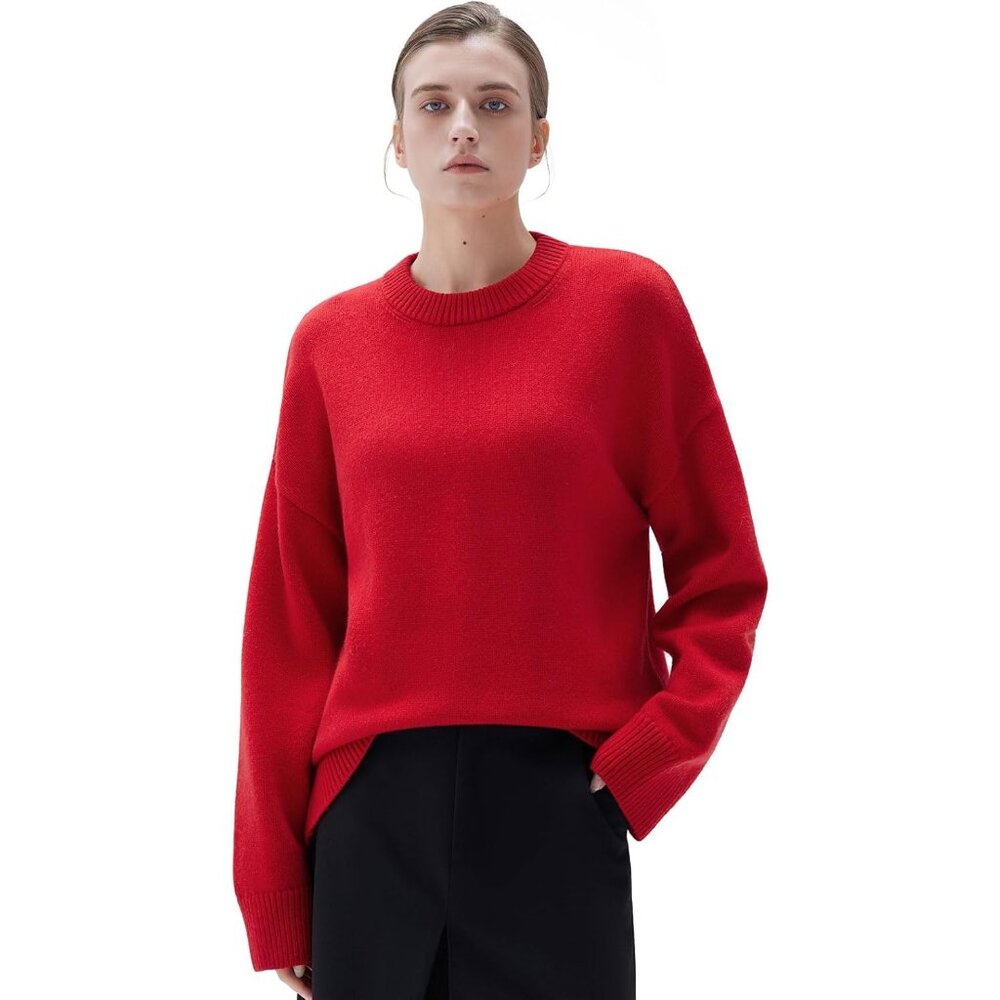 Women Cashmere Blend Oversized Crew Neck Long Sleeve Soft Warm Pullover Sweater